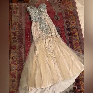 Stunning Strapless Beaded Rhinestone Mermaid Evening Gown